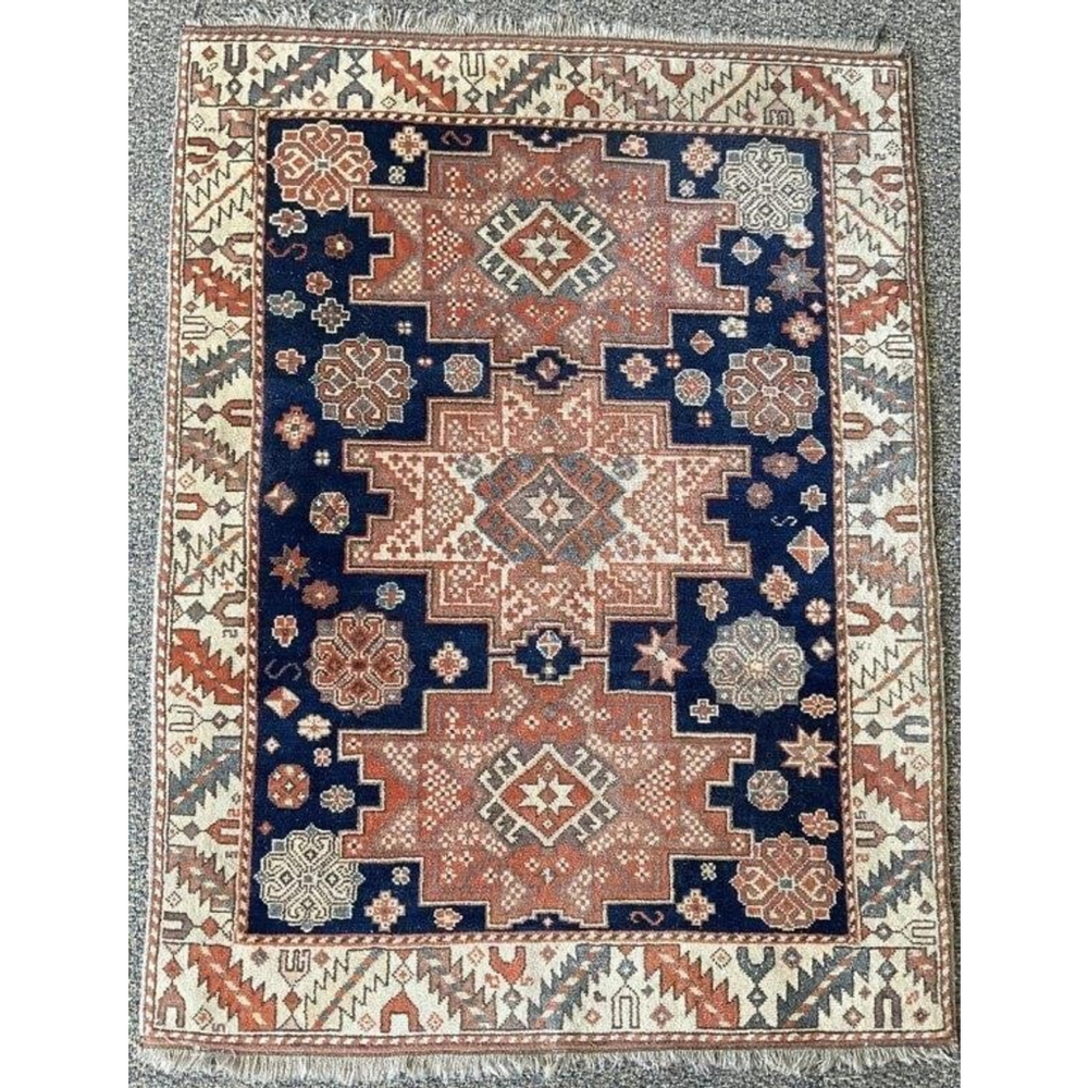 Antique Caucasian Shirvan Gendje Rug 3.8x4.11 Wool Hand Knotted Tribal Geometric